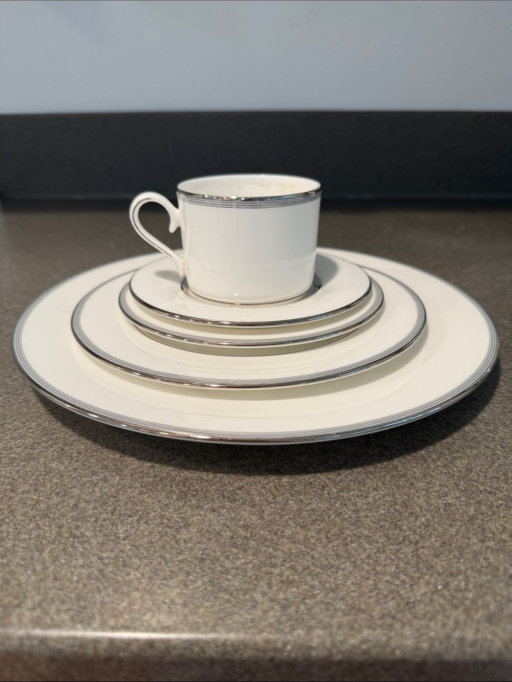 Lenox White Bone China Dinnerware with Silver Trim